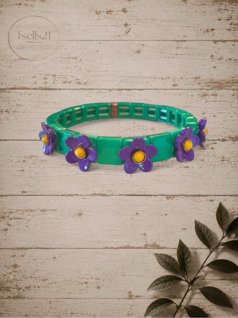 Vibrant Flower Tile Stretch Bracelet